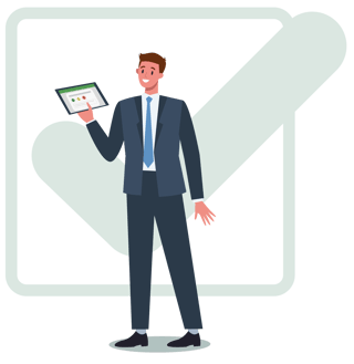 homem de negócios segurando um tablet com o app Moki